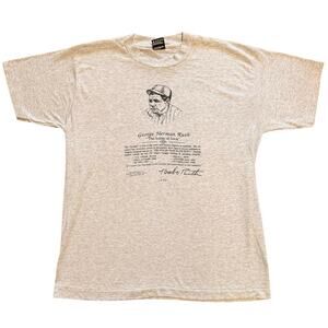 Vintage 90s Best Fruit of the Loom Babe Ruth T Shirt Gray Yankees Size L USA